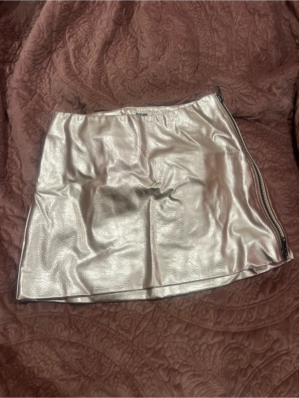 Shimmery Silver Mini Skirt with Side Zip